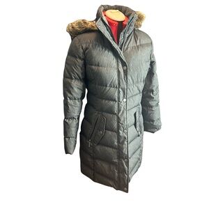 Utex Women's Gray Puffer Coat with Faux Fur Hood Small